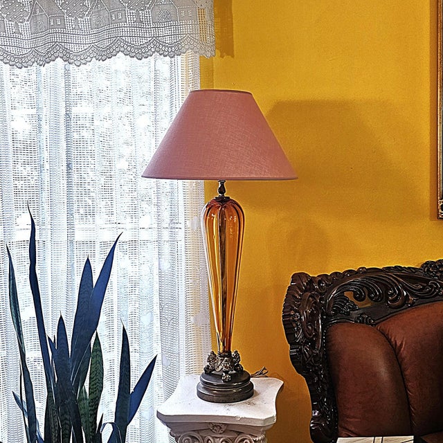 Vintage Murano Amber Art Glass Table Lamp | Neoclassical Italian Style | 1960s For Sale - Image 18 of 18