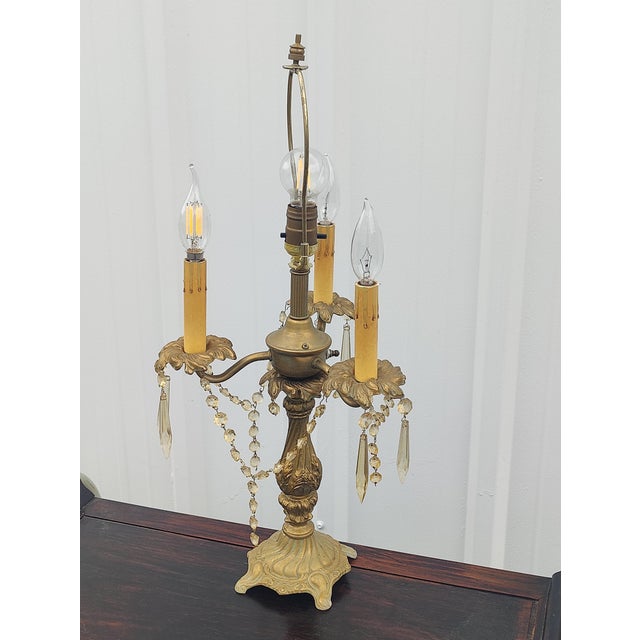 Mid 20th Century Torchiere Candelabra Table Lamp With Amber Prisms For Sale - Image 4 of 8