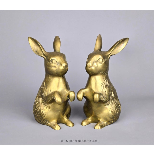 Mid-Century Modern RPair of Mid 20th Century Solid Brass Bunny Rabbit Bookends For Sale - Image 3 of 6