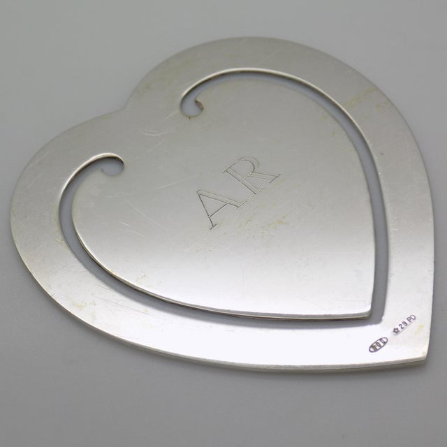 Vintage Italian Handmade Silver Heart-Shaped Bookmark Engraved with Ar, Padova, 1980s For Sale - Image 6 of 14