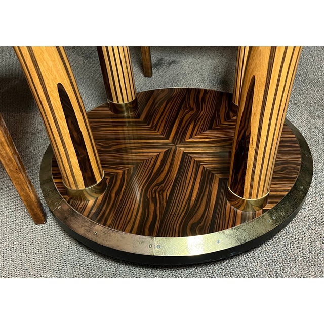 Ebony Zebrawood Macassar Ebony Faux Tusk Dining Table With Glass Top For Sale - Image 8 of 9