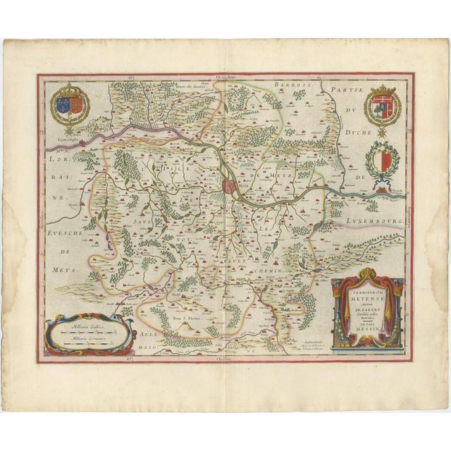 Metz, Lorraine and Verdun Antique Blaeu Atlas Map of France, 1642 This finely engraved and beautifully hand-colored map...