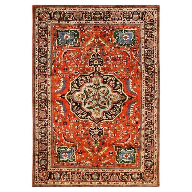 Mid 20th Century 1940s Small Mid Century Red Rust Medallion Tabriz Handknotted Silk Carpet Rug For Sale - Image 5 of 5
