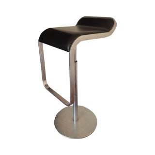 La Palma Lem Piston Black Leather & Chrome Stool For Sale