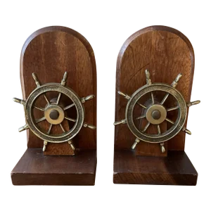 1970s Ship Wheel Nautical Bookends-Set of 2