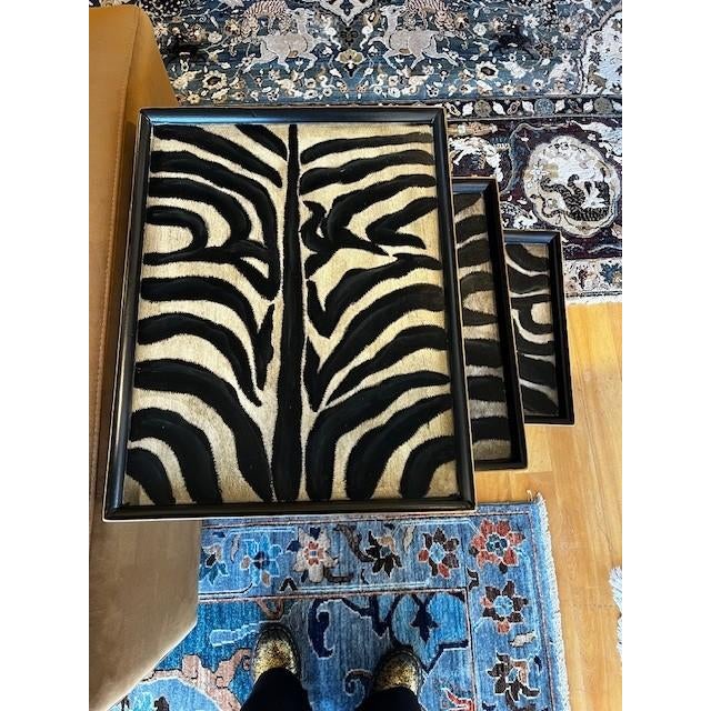 Traditional Contemporary Set of 3 Zebra Nesting Tables Attributed to Hooker For Sale - Image 3 of 3