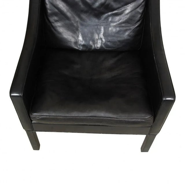 Børge Mogensen Black Leather Wingchair by Børge Mogensen for Fredericia For Sale - Image 4 of 9