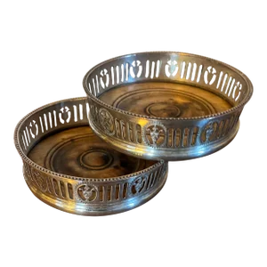 Antique 19th Century English George III Old Sheffield Silver Plate on Copper Wine Bottle or Decanter Coasters - a Pair