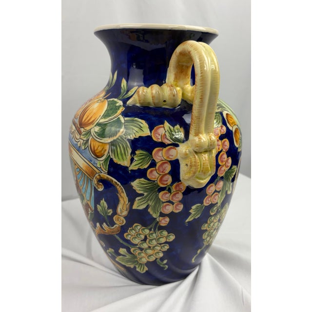 Late 20th Century Late 20th Century Italian Majolica Amphora Vase – Hand-Painted Cobalt Blue Glazed Ceramic With Fruit Motif For Sale - Image 5 of 7