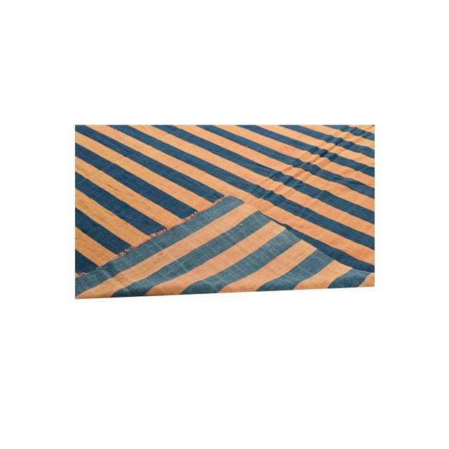 1950s Vintage Dhurrie Flat Weave in Blue and Orange Stripes by Rug & Kilim For Sale In New York - Image 6 of 6