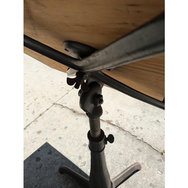 Antique Industrial Cast Iron Adjustable Pedestal Base Drafting Artist Table For Sale - Image 10 of 15