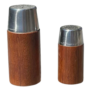 Mid Century Teak and Stainless Steel Salt and Pepper Shakers- a Pair