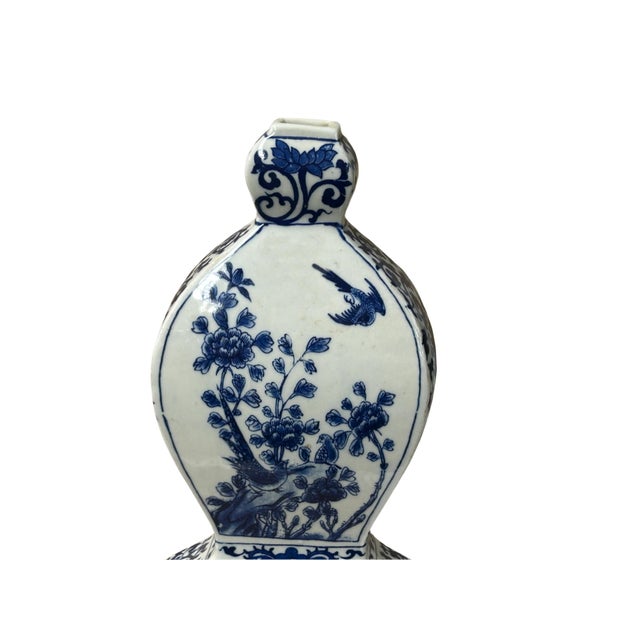 Oriental Slim Flat Gourd Shape Flower Theme Porcelain Art Vase For Sale - Image 13 of 14