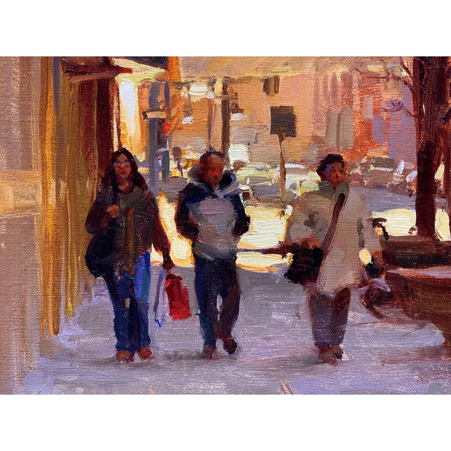 2010s Downtown Denver by Kim English | Oil on Board Street scene with pedestrians in urban setting For Sale - Image 5 of 5