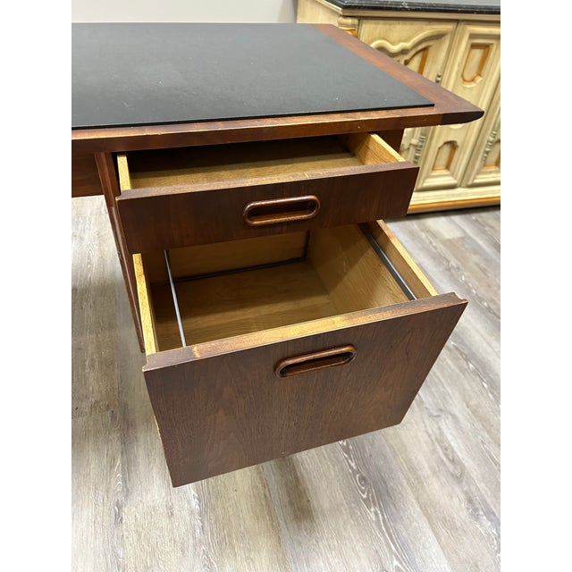 Brown 1970s MCM Sleek Walnut Desk Slate Top For Sale - Image 8 of 11