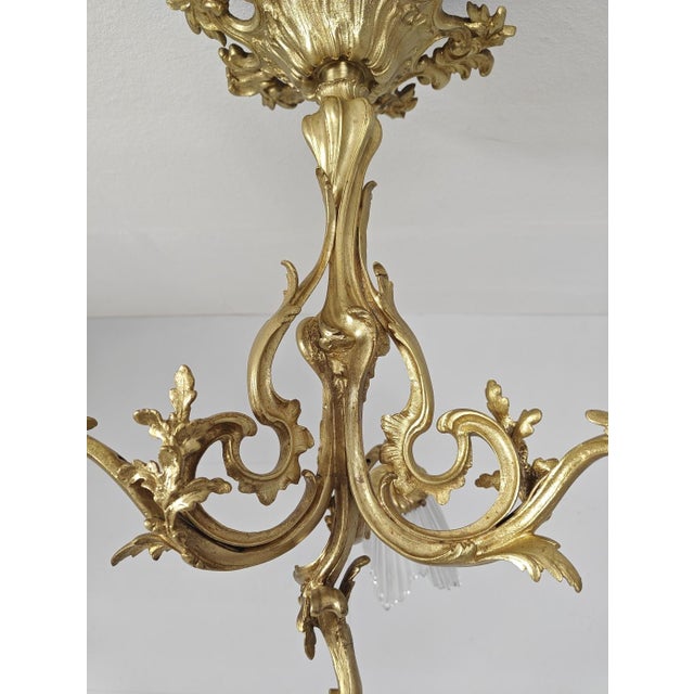 Antique French Louis XV Three-Light Chandelier in Bronze, 1890s For Sale - Image 5 of 11