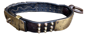 French Studded Leather Dog Collar with Brass Nameplate, 19th Century