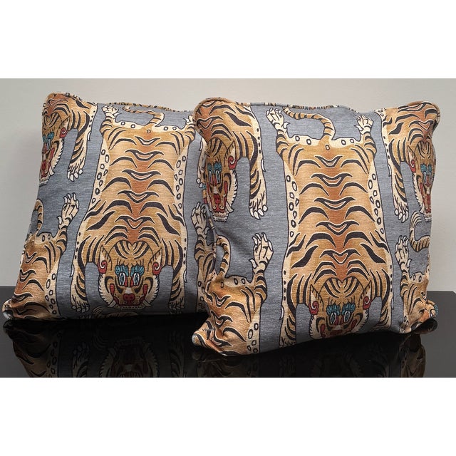 Pair of down filled decorative pillows. Approximately 20 x 20 with down inserts and zippered covers