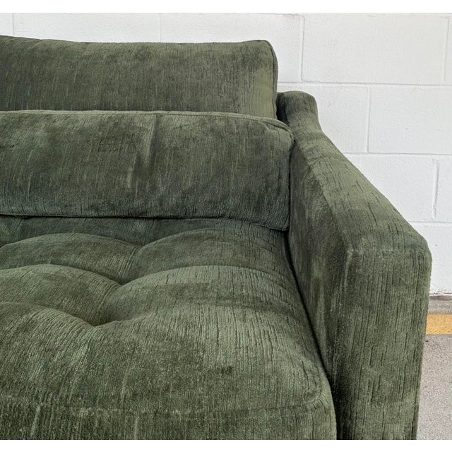 Modern Revelation Modern Tufted Antique Green Loden Velvet Strie Slope Sofa For Sale - Image 3 of 7