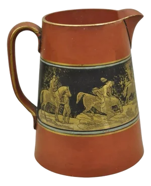Early 20th Century Prince Albert Edward Prattware Creamer Fox Hunting Scene Terracotta Pottery