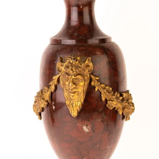 Antique French Rouge Marble & Bronze Satyrs Table Lamps, Set of 2 For Sale - Image 6 of 17