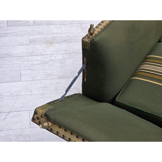 Wood Danish 2-Seater Drop-Arm Spanish Sofa in Furniture Wool, 1970s For Sale - Image 7 of 18