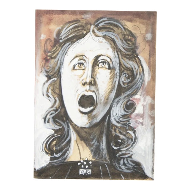 Screaming Woman - Original Tempera, Ink and Watercolor by E. Berman - 1960s 1960s For Sale