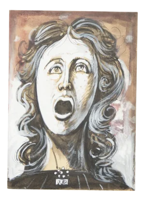 Screaming Woman - Original Tempera, Ink and Watercolor by E. Berman - 1960s 1960s