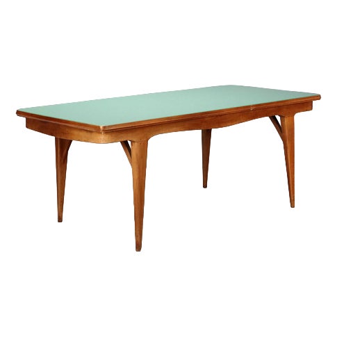 Vintage Table in Painted Beech with Glass Top, Italy, 1950s-1960s For Sale