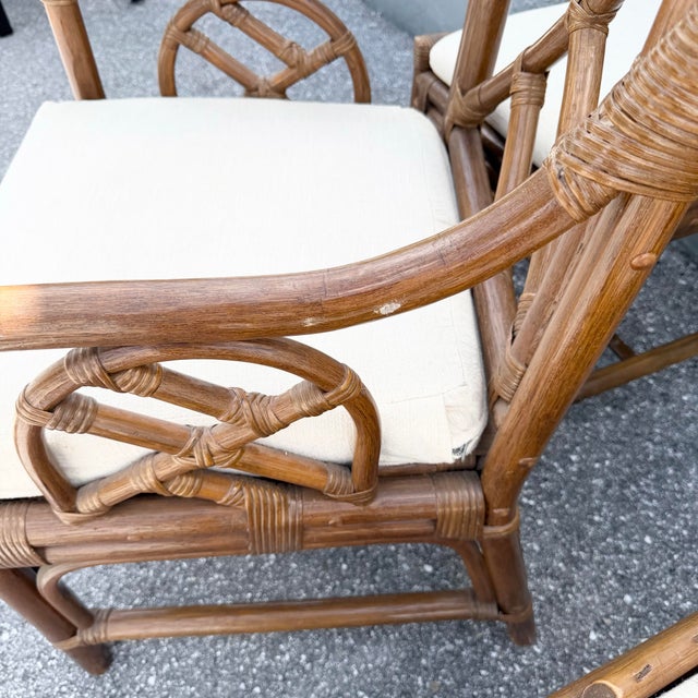 Boho Chic Chippendale Style Rattan Dining Chairs - Set of 4 For Sale - Image 4 of 12