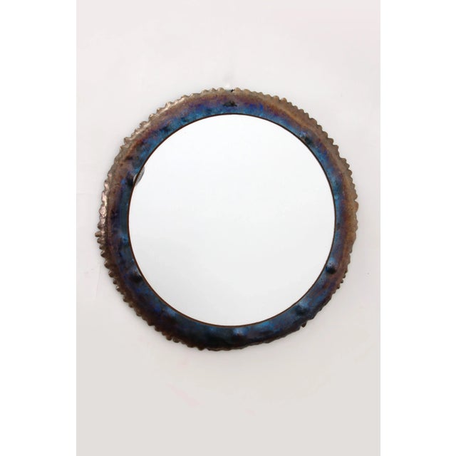 Metal Brutalist Sturdy Wall Mirror with Glaze on Metal, 1960s For Sale - Image 7 of 7