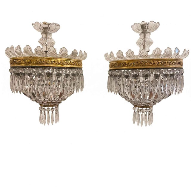 Italian Crystal and Bronze Two-Light Ceiling Lamps, 1960s, Set of 2 For Sale - Image 13 of 15