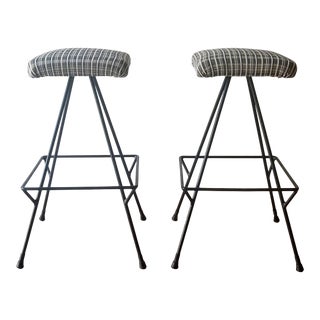 Newly-Upholstered Mid-Century Modern Iron Counter Stools - a Pair For Sale