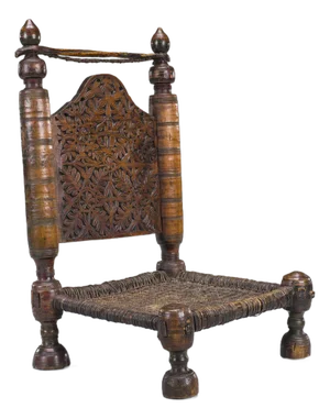 Early 20th Century Handmade Low Cedar Chair, Nuristan, 1890s
