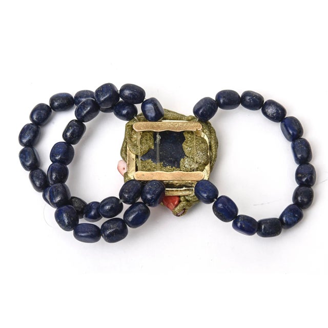 Metal Vintage Hand Wrought Cuff Bracelet With Lapis Lazuli, Coral, Citrine, Turquoise & Copper For Sale - Image 7 of 8