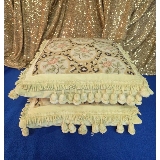 Artisanal Floral Needlepoint Accent Pillows With Ornate Tassels-Set of 2 For Sale - Image 14 of 18
