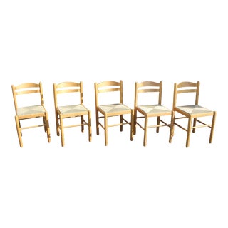 1970s Set of 5 Vintage Rush Dining Chairs For Sale