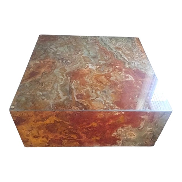 1970s Italian Amber Marble Mid-Century Postmodern Square Coffee Cocktail Table For Sale