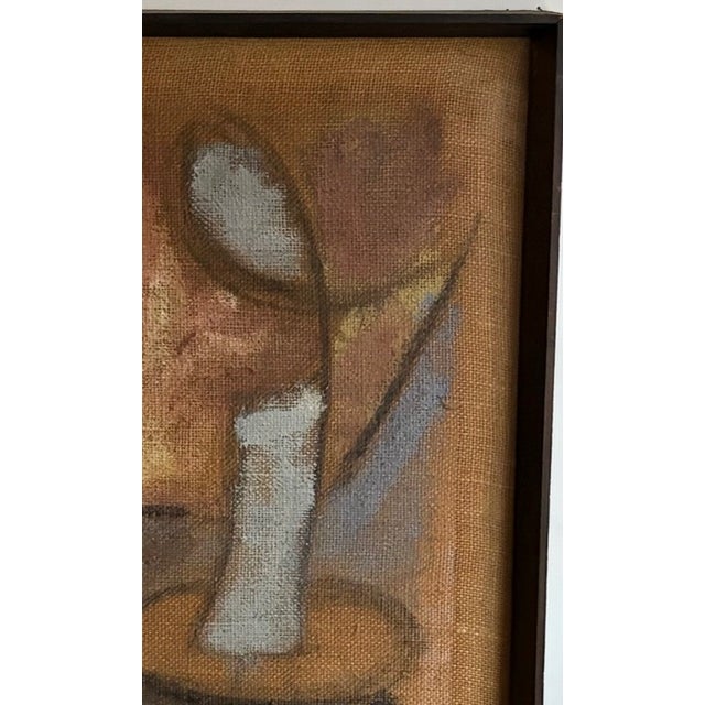 Mid 20th Century Original Mid Century Salvatore Emblema Painting on Jute - A Figure and a Looking Glass on a Table, Signed For Sale - Image 5 of 8