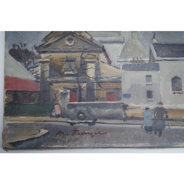 Textile Mid 20th Century "The Church" Impressionist Style Landscape Oil Painting by Antoine Burger For Sale - Image 7 of 11