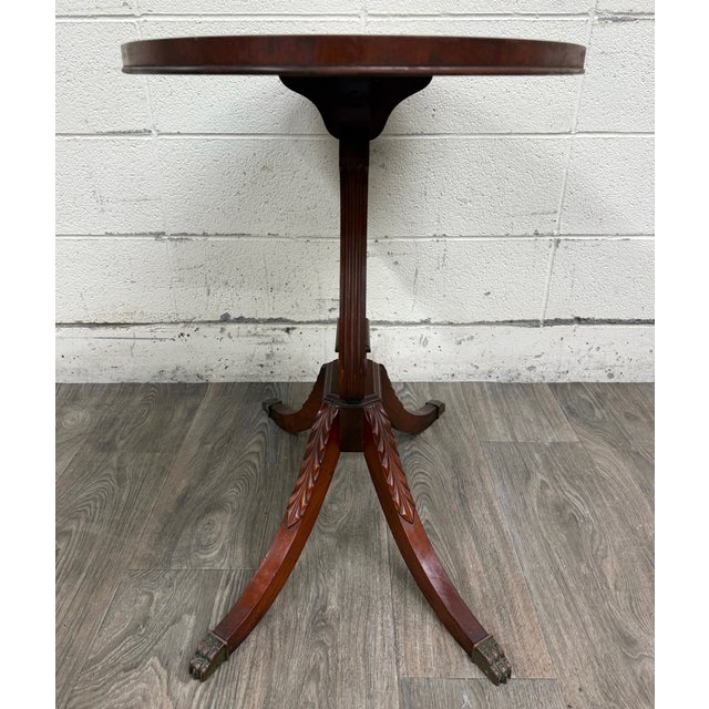 Vintage Duncan Phyfe Style Mahogany Lyre Pedestal Base Accent Table For Sale - Image 12 of 16