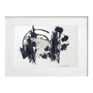 Black and White Abstraction #4 - One-Of-A-Kind High-End White Wood Shadow Box Framed Original Painting by Diane Grant