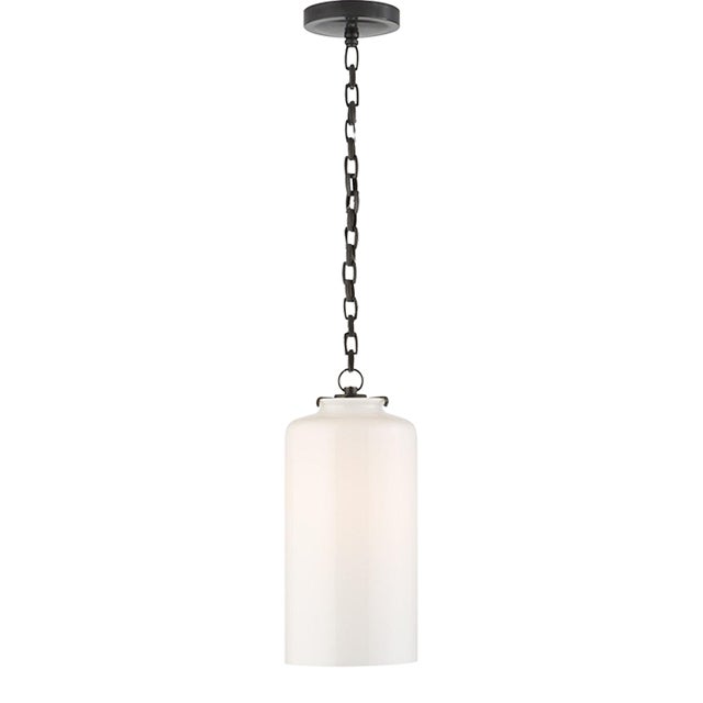 Thomas O'Brien for Visual Comfort Signature Katie Cylinder Pendant in Bronze with White Glass For Sale