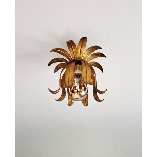 Italian Floral Ceiling Light in Gilded Metal, 1960s-1970s For Sale - Image 6 of 14