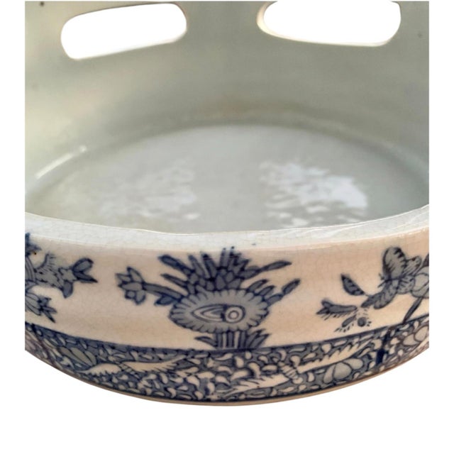 Navy Blue Large Blue & White Chinoiserie Ceramic Birdcage Sculpture With Perched Birds For Sale - Image 8 of 10
