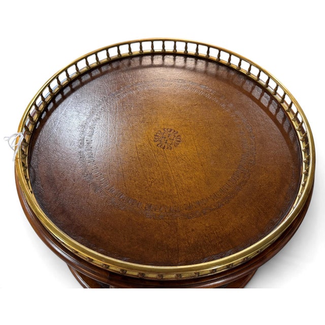 Wood Theodore Alexander 3-Tier Leather & Wood Side Table For Sale - Image 7 of 13