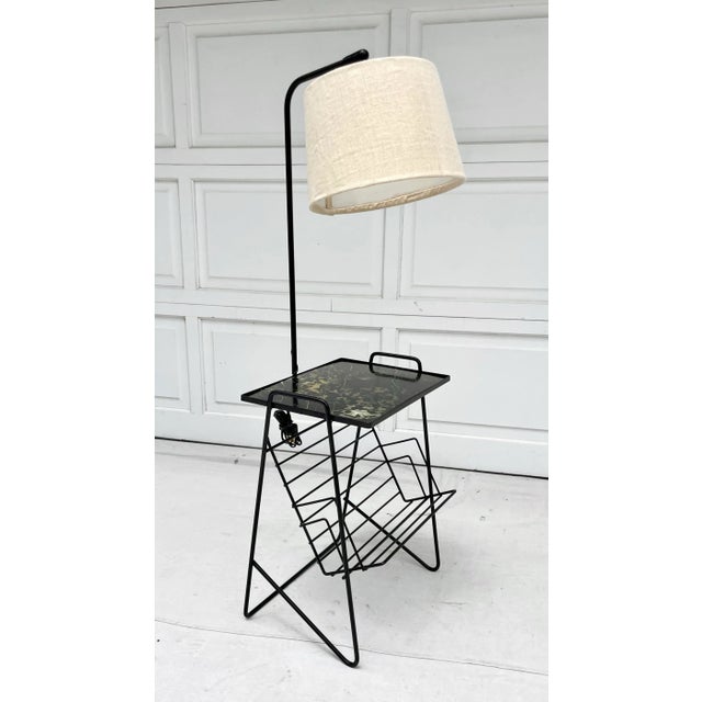 Mid-Century Modern Metal Magazine Rack and Lamp End Table For Sale In Los Angeles - Image 6 of 12