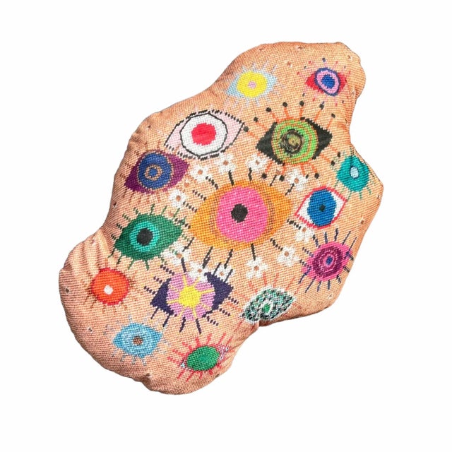 Velvet "IdolEyes" Amoeba-Shaped Pillow, Custom Original For Sale - Image 4 of 8