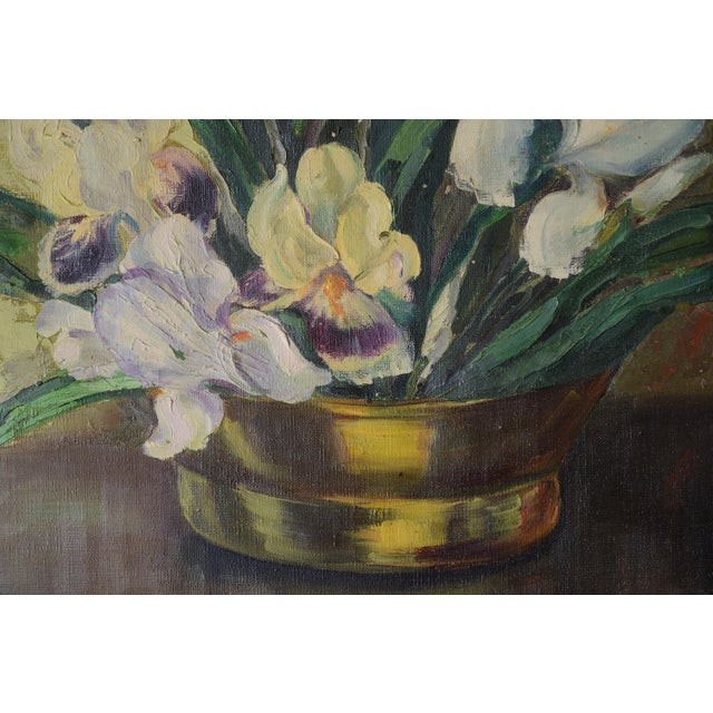 Yellow Gladys T Smith Still Life of Flowers and Buddha Head Oil Painting For Sale - Image 8 of 15