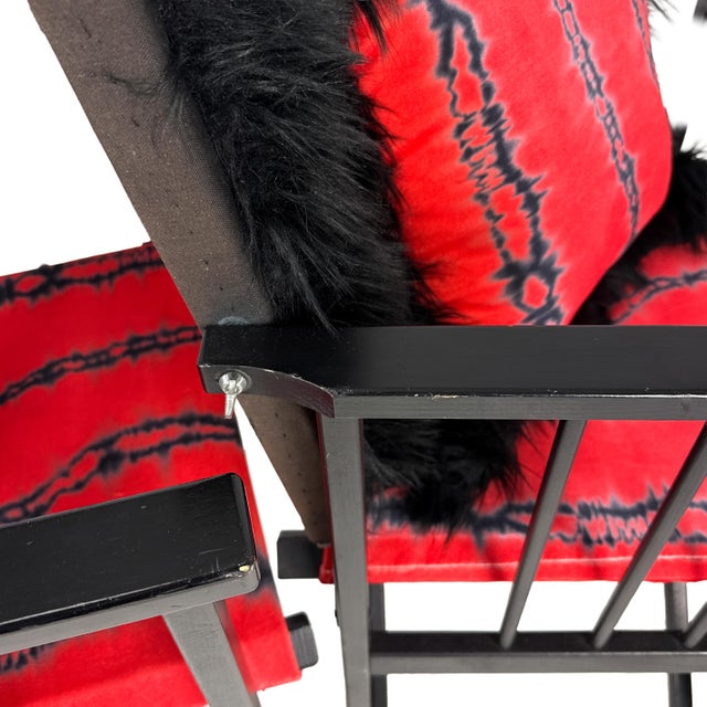 Vintage 1980s Pair of (2) Danish Folding Armchairs / Directors Chairs Set by Hyllinge Møbler - Red Flame Velvet & Black Faux Fur Upholstery For Sale - Image 14 of 18